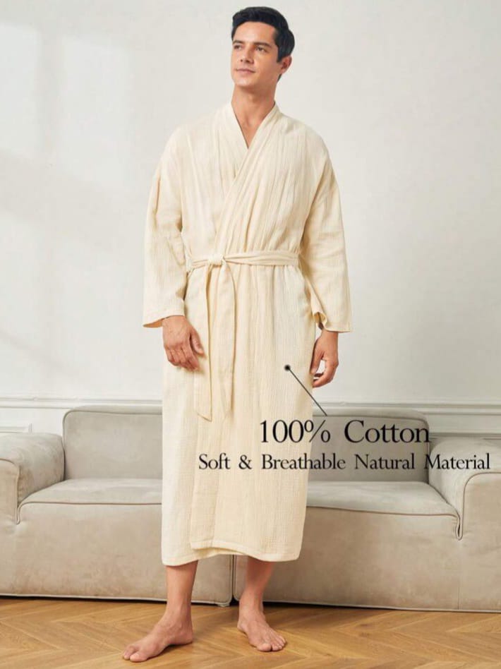 DREAM-CITY Men's Hommekot Leisure Solid Color Bathrobe